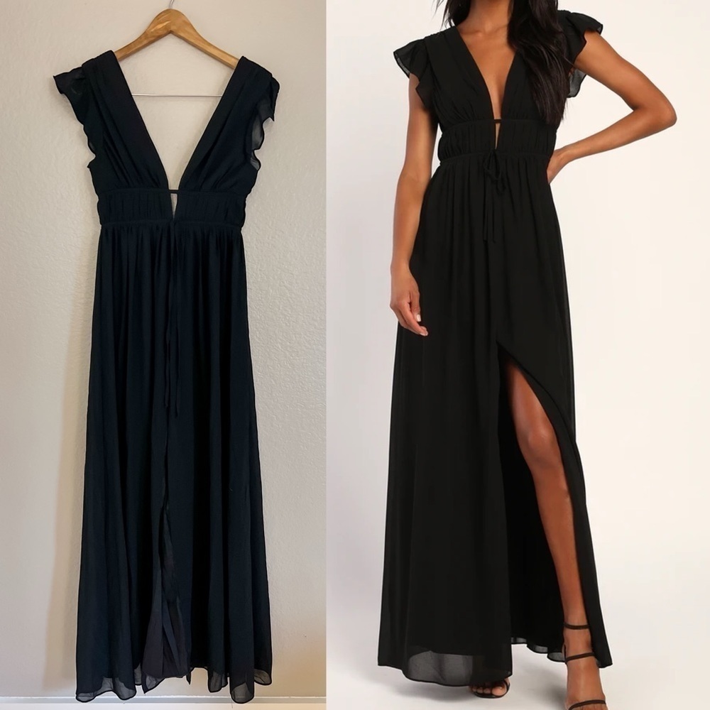 NWOT I’m All Yours Black Ruffled Maxi Dress